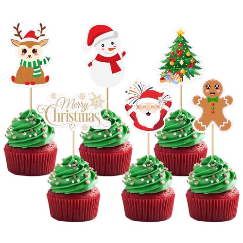 KeaiBear 30pcs Halloween Cupcake Toppers Christmas Variation – Ghost, Pumpkin & Skull Picks