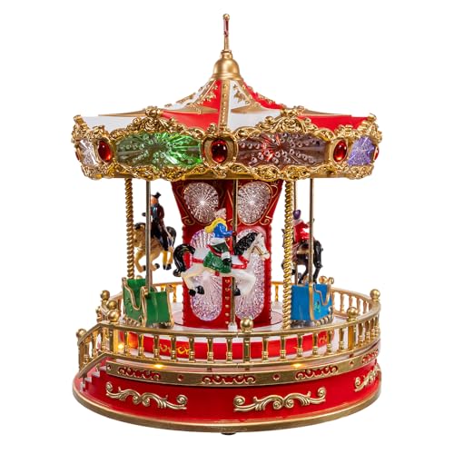 Holiday Santa Carousel with Multicolor LED Lights and Music - 11.1-inch Tabletop Decor