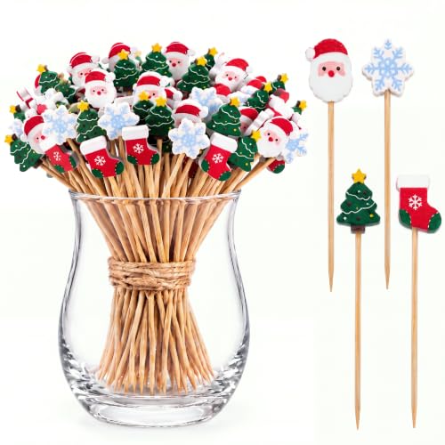 Havawish Santa Christmas Cocktail Picks - 200 Bamboo Toothpicks for Party