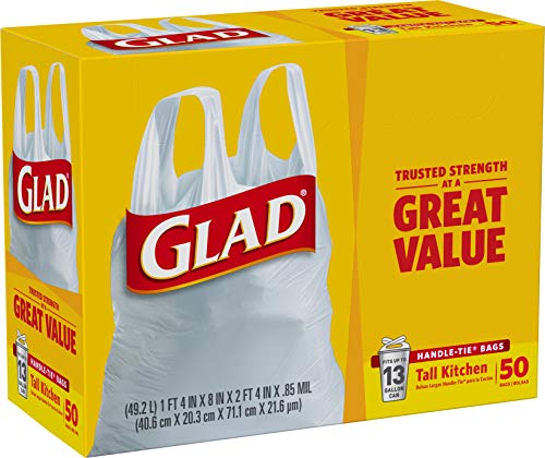 Glad White Handle-Tie Kitchen Trash Bags 13 Gallon - 50 Count (4 Pack)