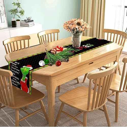 Nepnuser Merry Christmas Table Runner Green Elf Winter Holiday Birthday Party Decor Xmas Home Kitchen Dining Room Indoor Decoration (Black, 13" x 108")