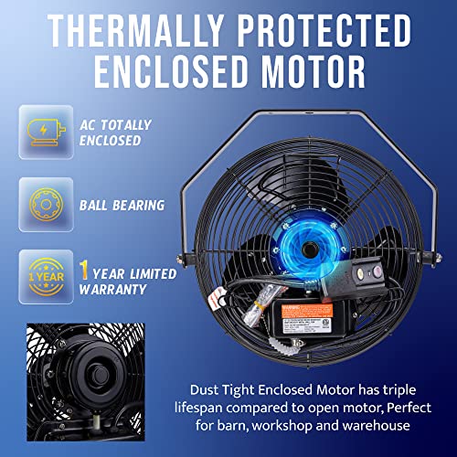 Outdoor Water-Resistant Metal Wall Mount Fan - 12 Inch, 3-Speed, IPX4 Rated, Heavy-Duty Industrial Fan, Black – Variation 1