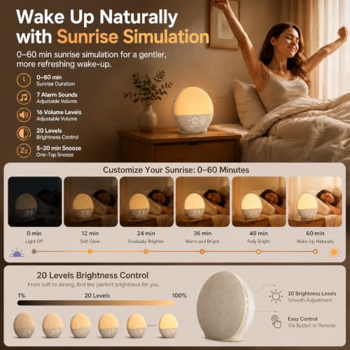 Sunrise Alarm Clock with White Noise Machine Beige Linen - Bluetooth Sleep Aid
