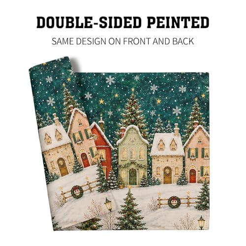 Giwawa Xmas Village House Placemats Set of 4 12x18 Inch Linen Winter Snowflake Decor