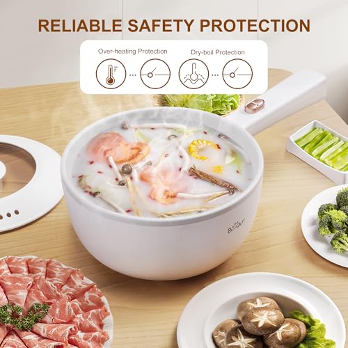 White 2L Electric Hot Pot 1000W Nonstick Cooker with Power Adjustment - Bear