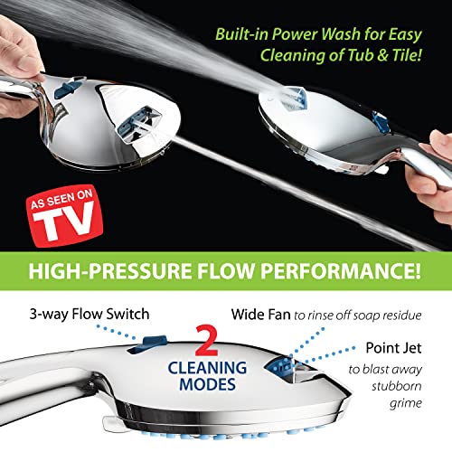 Hotel Spa AquaCare 8-Mode High Pressure Handheld Shower Head with 2-Mode Power Wash 2.5 GPM Chrome