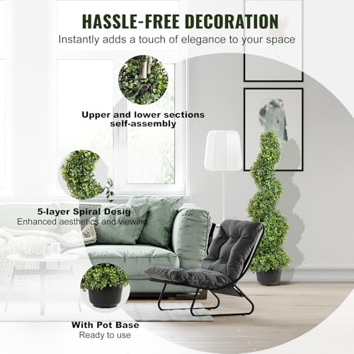 VEVOR 4ft Artificial Spiral Topiary Trees - Set of 2 Faux Plants for Indoor Outdoor Decor