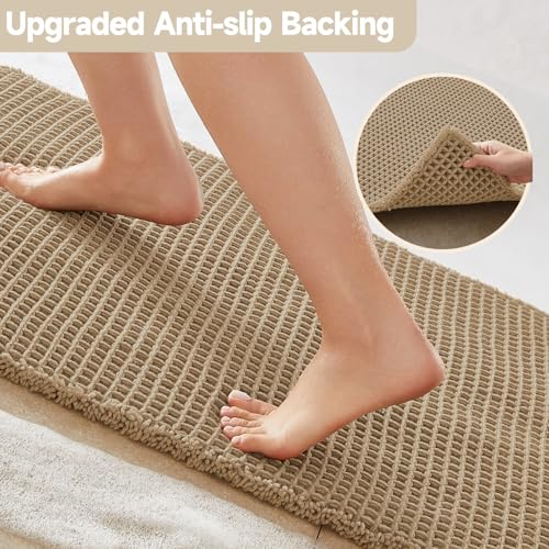 TYUU Waffle Bath Mat - Non Slip 48x24 Khaki Bathroom Rug, Quick Dry