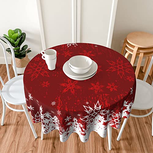 SHAPTOY Red Christmas Round Tablecloth 60 Inch Snowflake Holiday Decor