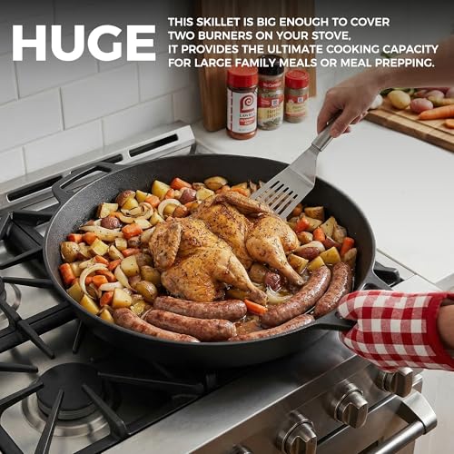 Pre-Seasoned 17-Inch Cast Iron Skillet with Dual Handles for Outdoor Cooking