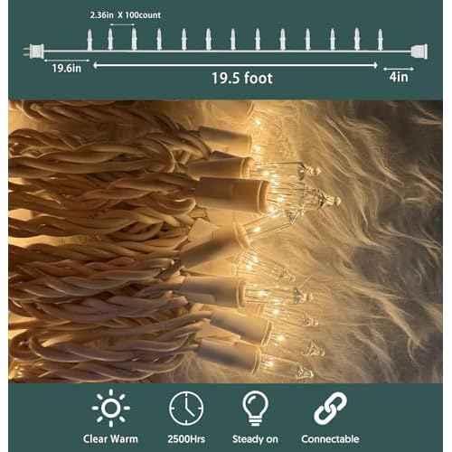 Christmas Lights 100 Count Clear Christmas Tree String Lights with White Wire for Outdoor Indoor Christmas Decorations Wedding Decorations Valentines Day Decor,UL Certified (21feet)