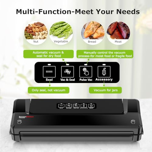 Bonsenkitchen Vacuum Sealer Machine with 5 Bags, Black — Food Preservation