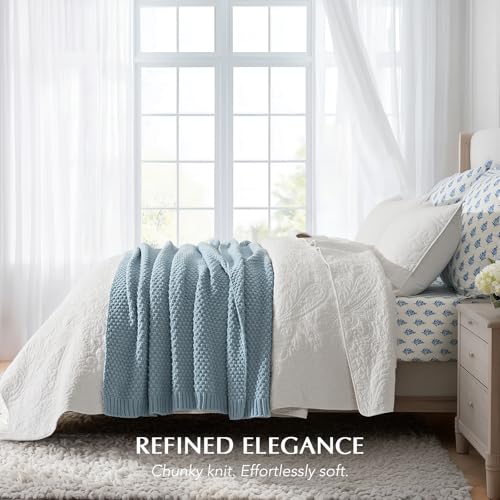 Chunky Chenille Knit Throw Blanket - 50 x 60 Chambray Blue - Soft & Cozy