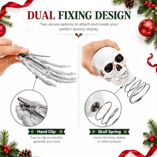 8-Inch Gothic Skull Tree Topper with Red Cloak & Skeleton Hands for Christmas Decor