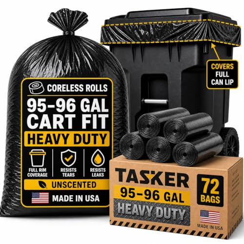 Heavy Duty 95-96 Gallon Trash Bags - Pack of 72 Extra Large Black Can Liners