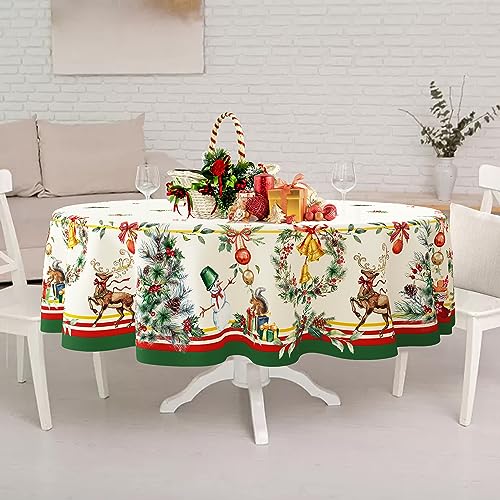 Yighty 102x60in Oval Christmas Tablecloth – Waterproof Polyester with Elk & Tree Design