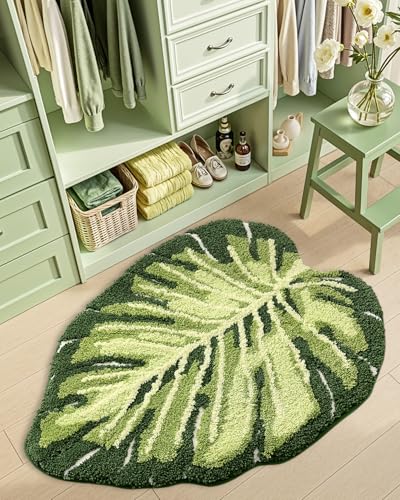 DEXI Ample Monstera Green Leaf Bath Mat 31.5x23.5 Non-Slip Bathroom Rug