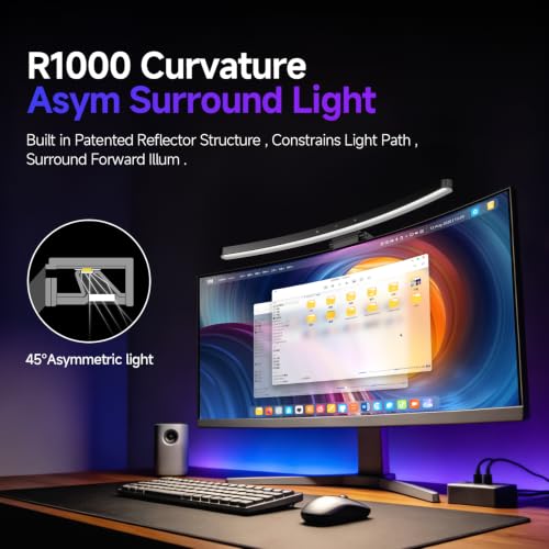 Curved Monitor Light Bar with Sensor, Dimmable Desk Lamp for 34+ Curved Screens
