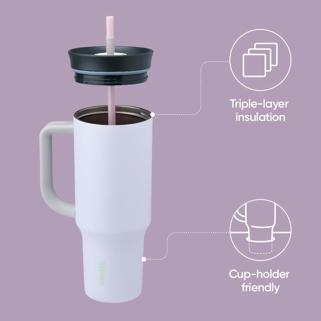 Owala 40 oz Stainless Steel Travel Tumbler - Triple Layer Insulation, Spill Resistant Lid & Straw, Purple
