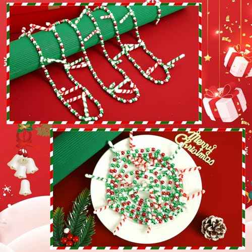 Jansun 13.14 Ft Christmas Tree Bead Garlands, Acrylic Cane Candy Christmas Beaded Garland Decoration for Christmas Tree Fireplace Wreath Ornaments Home Holiday Party Supplies£¨2 Pcs 6.57 ft£©