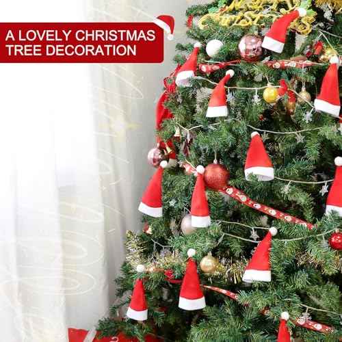 tonhui 20PCS Christmas Santa Hats Silverware Holders 6.5 x 3.3 Inch, Mini Santa Hat Tableware Decoration Christmas Party Dinner Table Flatware Decor