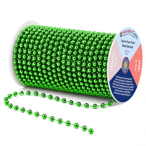 Mandala Crafts Green Faux Pearl Bead Garland Strand 4mm, 44 Yards