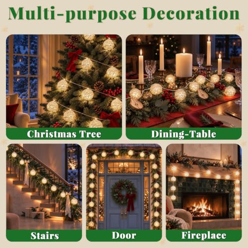 LAWOHO White 10.3 ft Christmas Garland with 20 Rattan Balls & LED Lights (Variant: White)