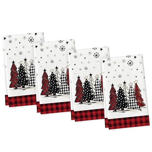 Red & Black Christmas Kitchen Towels Set of 4 - 18x26 Inches, Artoid Mode