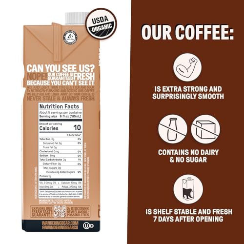 Wandering Bear Organic Cold Brew Coffee 32oz Pack of 3 - Straight Black, Strong & Ready to Drink