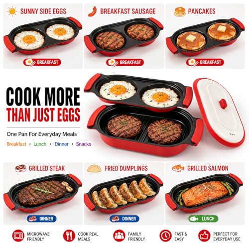 Red 2-in-1 Microwave Egg Cooker & Grill Pan Set, Nonstick, Medium