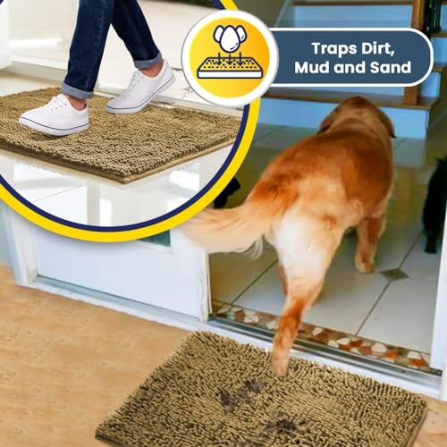 Beige Microfiber Door Mat and Pet Rug 4-Piece Absorbent Non-Slip Bath Kitchen