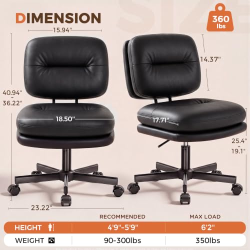 Black COMHOMA Small Adjustable Home Office Desk Chair with Lumbar Support