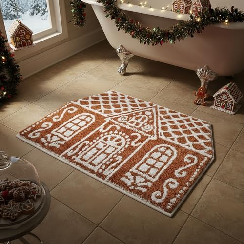 Breling Classic Gingerbread House Christmas Bath Mat 28.4 x 16.5 in, Holiday Decor