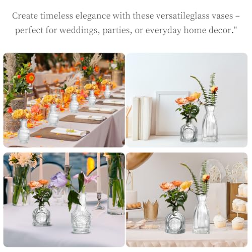 ODCYWM Clear Glass Bud Vases Set of 64 - Small Vintage Flower Centerpieces