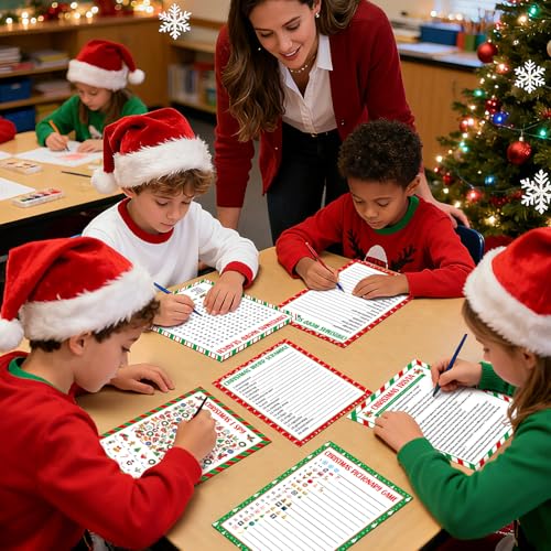 Christmas Party Card Game Set with Trivia Pictionary Word Search & I Spy Activities