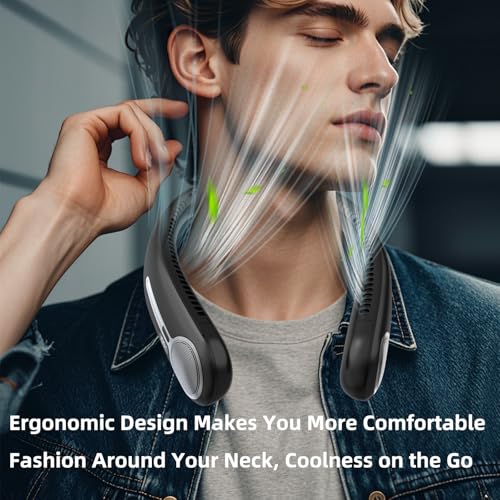 Black Portable Neck Fan, Rechargeable Bladeless Personal Wearable Fan with LED Display