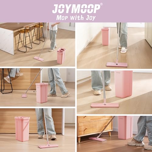 Pink Mop and Bucket Set with Wringer for Floor Cleaning - Self-Cleaning Microfiber Refill Included - Variation A