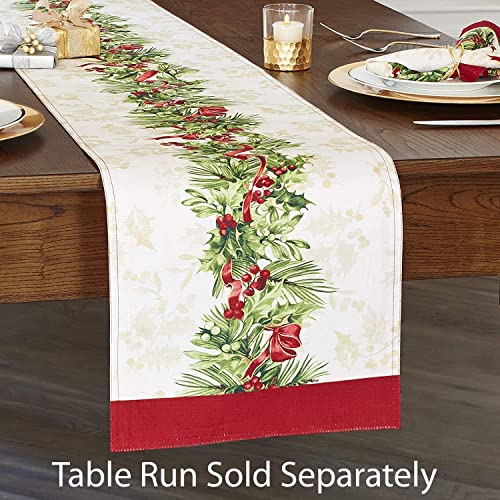Newbridge 120x60 Inch Christmas Holly Ribbon Tablecloth - Holiday Festive Decor