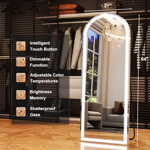 XRAMFY LED White Arched Full Length Mirror - 21“ x 64” Adjustable