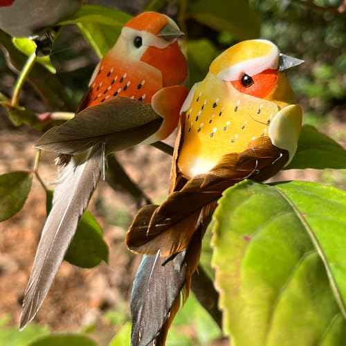 4pcs Artificial Birds Clip on Bird Ornaments with Feathers for Spring Christmas Tree Decoration, Arts & Crafts and Floral Arrangements (Model-4S05)