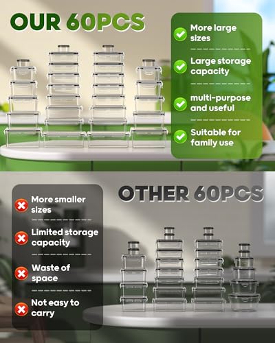 60 PCS Food Storage Containers with Lids Set - Leakproof, BPA-Free, Stackable