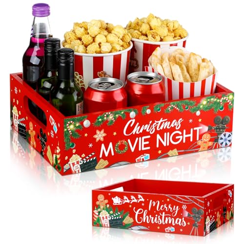 GlikCeil Christmas Movie Night Snack Tray with Handles - Festive Wooden Organizer