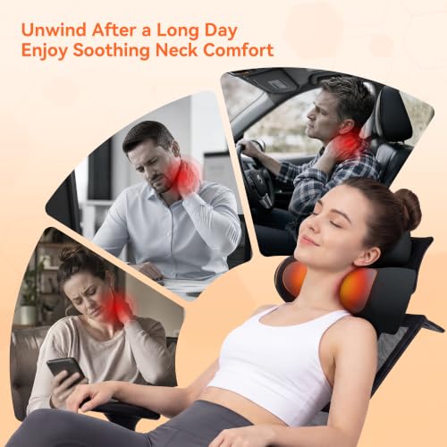 Black 3-in-1 Cordless Neck Massager Pillow with Heat Vibration & Traction