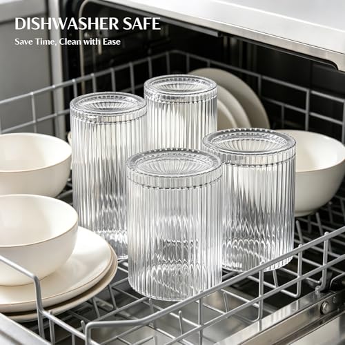 12-Piece Ribbed Glassware Set - Highball & Rocks Glasses for Cocktails & Drinks