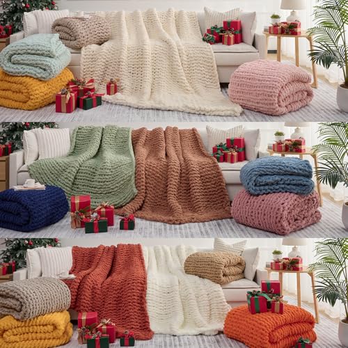 Ivory Chunky Knit Throw Blanket 60x80 Inches for Couch & Sofa