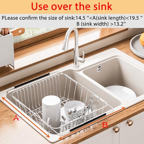 NiuYichee XL 15x12.6-Inch Stainless Steel Expandable Dish Drying Rack Over Sink