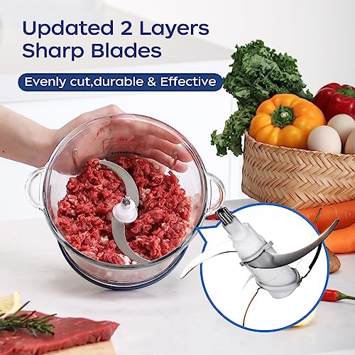 La Reveuse 7-Cup Electric Food Processor with Glass Bowl, Blue - Versatile 300W Kitchen Chopper & Blender