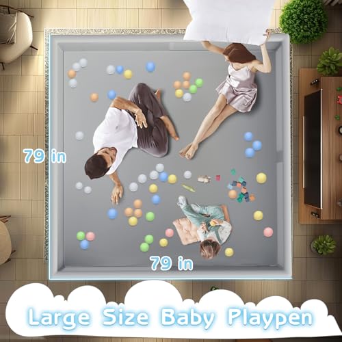 Besuhot Large Baby Playpen 79x79 Inch Grey for Babies & Toddlers, Safe & Spacious