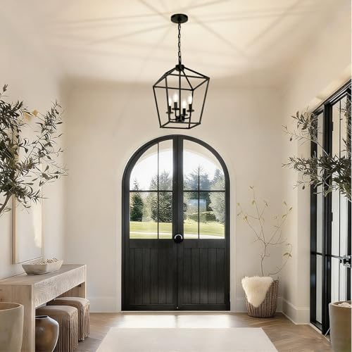 Black Farmhouse 4-Light Chandelier Ceiling Light Fixture with Adjustable Chain
