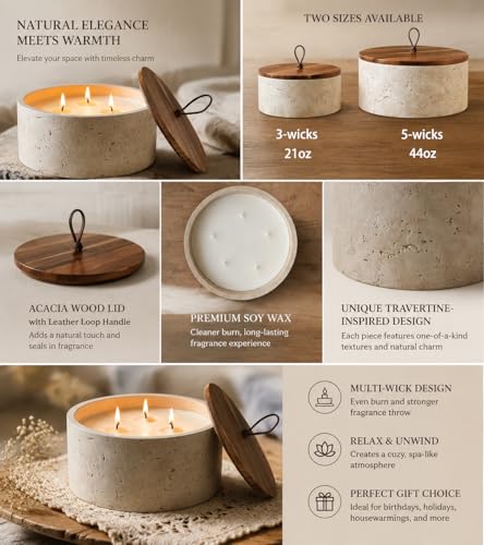 Sea Salt & Bergamot & Coconut Scented Candle - Large 44oz Soy Coconut Wax with Acacia Wood Lid - Long-Lasting Aromatherapy Home Decor